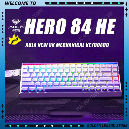 AULA New HERO 84HE 8K Magnetic Switch Gaming Mechanical Keyboard E-sports Custom RGB Wired Ergonomics Keyboard Game Accessories
